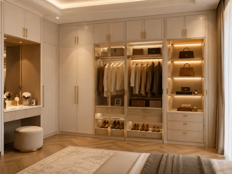 Wardrobe custom ikut ukuran untuk bilik tidur