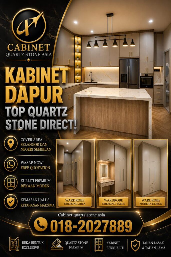 Perkhidmatan kabinet dapur custom dan table top quartz stone