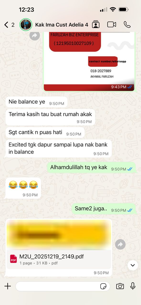 Review pelanggan untuk servis kabinet dapur custom 07